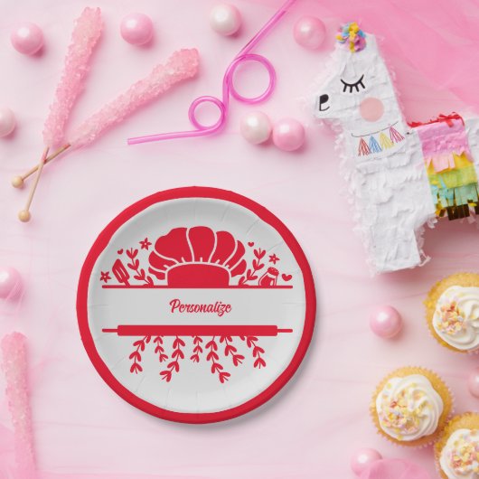 Chef's Pet Red Gray Cook Personalized Party Papieren Bordje (Feest)