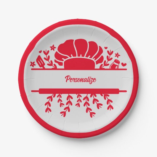 Chef's Pet Red Gray Cook Personalized Party Papieren Bordje (Voorkant)