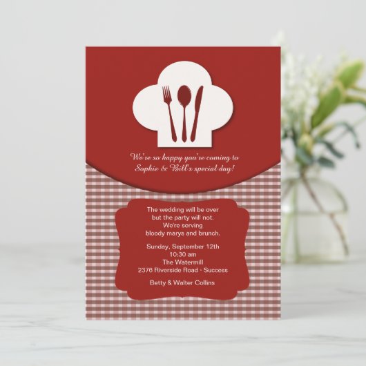 Chef's Pet (Red) Post Wedding Brunch Uitnodiging (Staand voorkant)