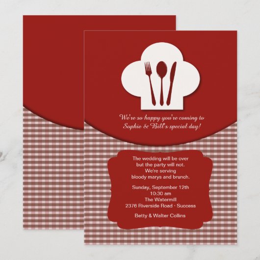 Chef's Pet (Red) Post Wedding Brunch Uitnodiging (Voorkant / Achterkant)