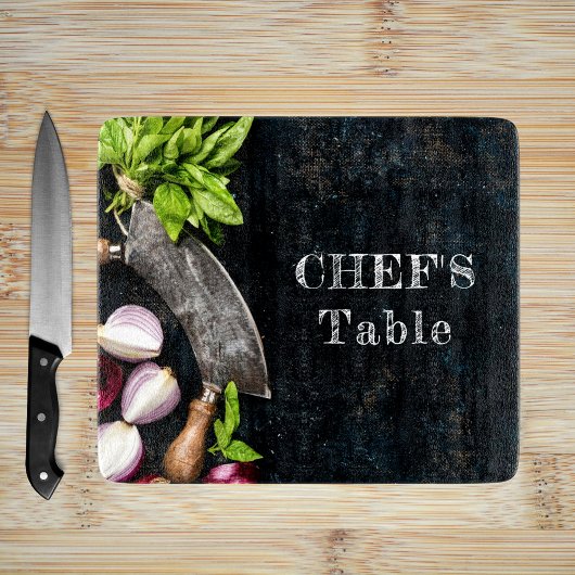 Chef's tafel rustieke koken voedsel tekst snijplank