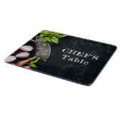 Chef's tafel rustieke koken voedsel tekst snijplank (Hoek)