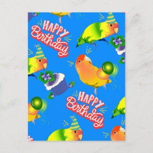 Cheful Blue Happy Birthday Birds Lovebird Parrot Briefkaart