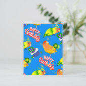 Cheful Blue Happy Birthday Birds Lovebird Parrot Briefkaart (Staand voorkant)
