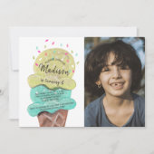 Cheful blue Ice Cream Birthday Party foto Kaart (Voorkant)