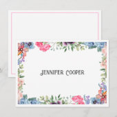 Cheful Flower Border Custom Name Notitiekaartje (Voorkant / Achterkant)