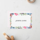 Cheful Flower Border Custom Name Notitiekaartje (Voorkant / Achterkant in situ)