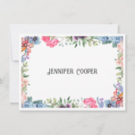 Cheful Flower Border Custom Name Notitiekaartje