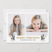 Cheful Gold Black White Pines Kerstmis 2 foto Kaart (Voorkant)