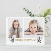 Cheful Gold Black White Pines Kerstmis 2 foto Kaart (Staand voorkant)