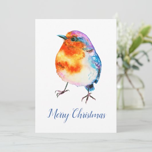 Cheful Kerstmis Robin Waterverf  Feestdagenkaart (Staand voorkant)