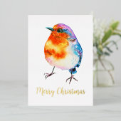 Cheful Kerstmis Robin Waterverf Folie Feestdagenkaart (Staand Voorkant)