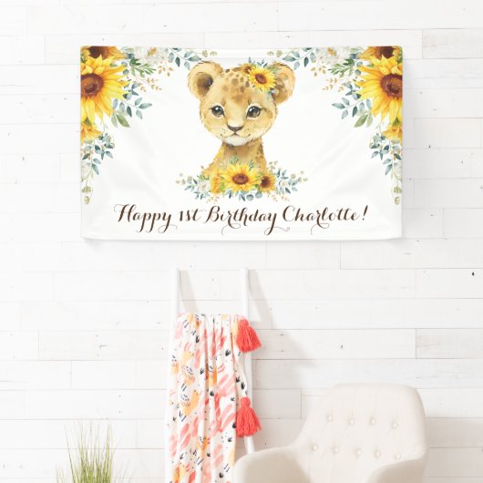 Cheful Oerwoud Lion Cub Sunflower Happy Birthday Spandoek (Insitu)