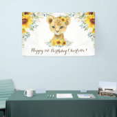 Cheful Oerwoud Lion Cub Sunflower Happy Birthday Spandoek (Beurs)