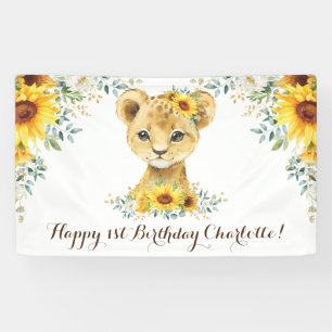 Cheful Oerwoud Lion Cub Sunflower Happy Birthday Spandoek