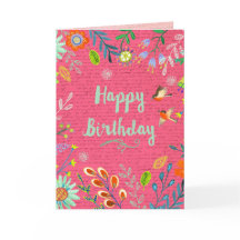 Cheful Pink Happy Birthday Country Flowers