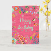 Cheful Pink Happy Birthday Country Flowers Kaart (Gele Bloem)