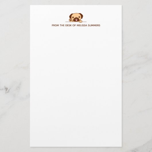 Cheful Pug Dog Peking boven Custom Text Briefpapier (Voorkant)