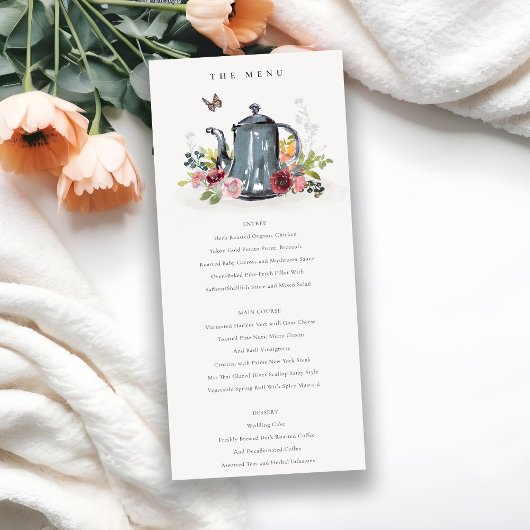 Cheful Rozen Floral Teapot Wedding Menu Card