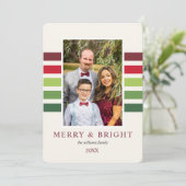 Cheful Stripe Green Red White-kerstfoto Feestdagenkaart (Staand voorkant)