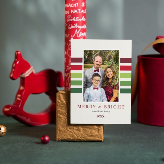 Cheful Stripe Green Red White-kerstfoto Feestdagenkaart