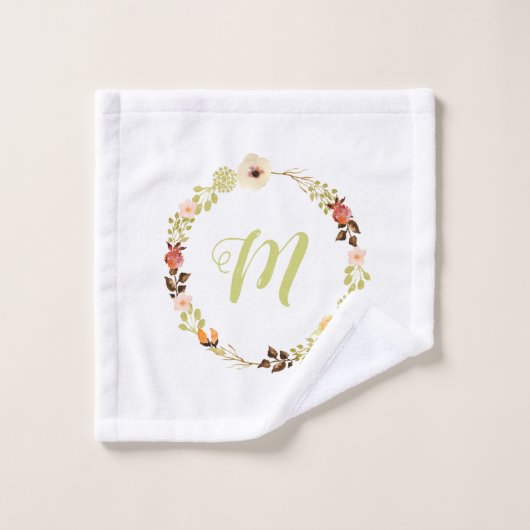 Cheful Waterverf Flower Garden Monogram Bad Handdoek (Wasdoekje)