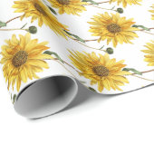 Cheful Yellow and White Flower Print Craft of Cadeaupapier (Rol Hoek)