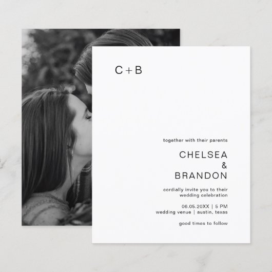 Chelsea Black en White Modern Huwelijksuitnodiging (Voorkant / Achterkant)