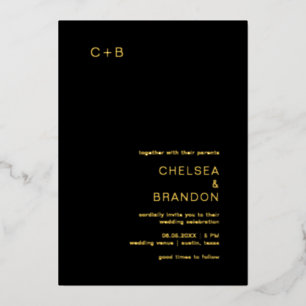 Chelsea Black Moderne bruiloft Folie Uitnodiging