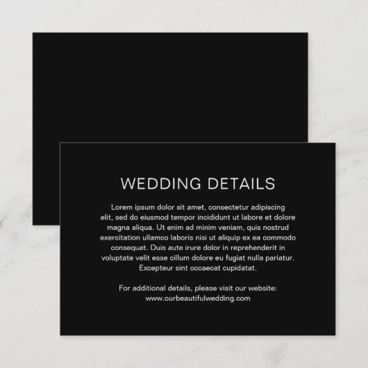 Chelsea Black Moderne bruiloft Informatiekaartje (Voorkant / Achterkant)