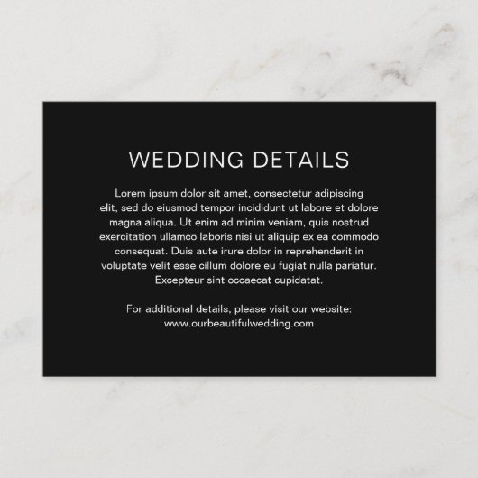 Chelsea Black Moderne bruiloft Informatiekaartje (Voorkant)