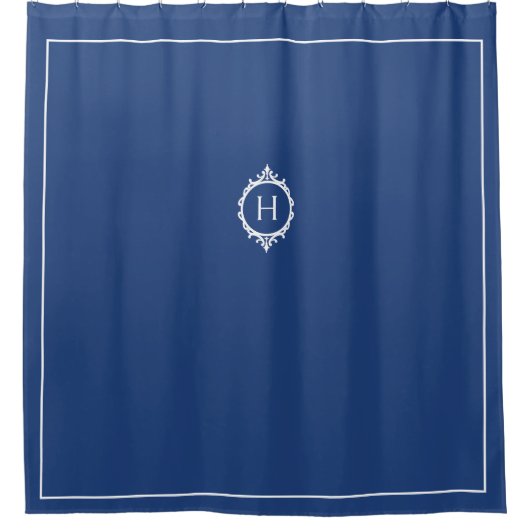 Chelsea blauw en wit monogram douchegordijn (Voorkant)