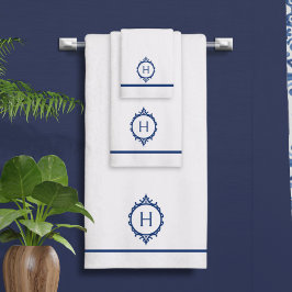 Chelsea Blauw en Wit Monogrammed Handdoek