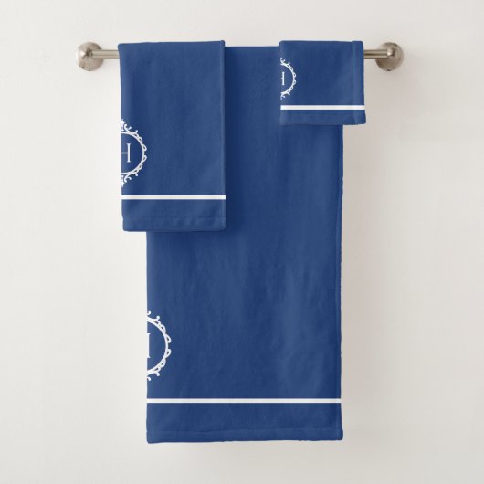 Chelsea Blauw en Wit Monogrammed Handdoek (Insitu)