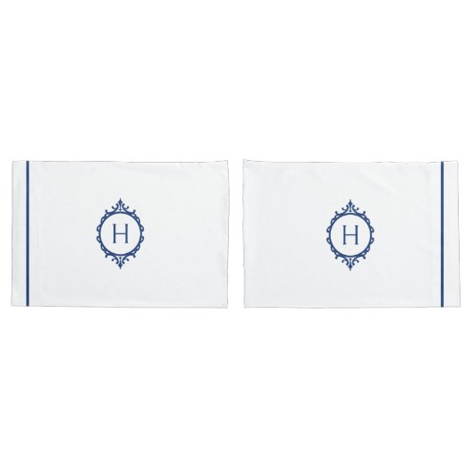 Chelsea Blauw en Wit Monogrammed Kussensloop (Achterkant-Set)