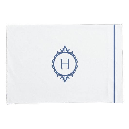 Chelsea Blauw en Wit Monogrammed Kussensloop (Voorkant-Rechts)