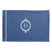 Chelsea Blauw en Wit Monogrammed Kussensloop (Achterkant-Links)