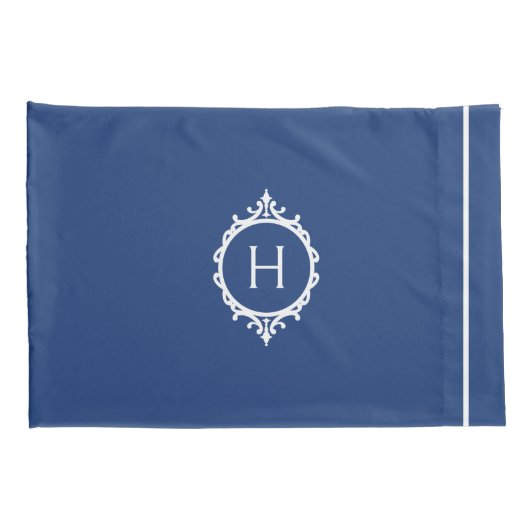 Chelsea Blauw en Wit Monogrammed Kussensloop (Achterkant-Rechts)