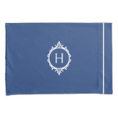 Chelsea Blauw en Wit Monogrammed Kussensloop (Voorkant-Rechts)