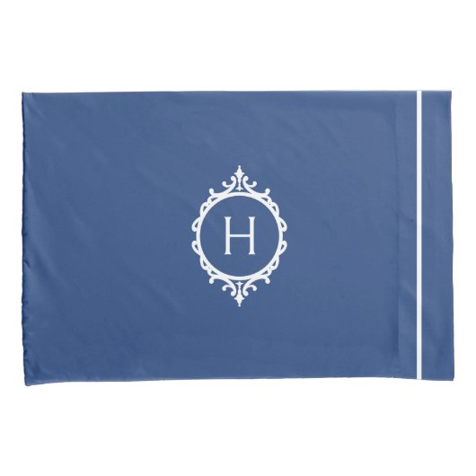 Chelsea Blauw en Wit Monogrammed Kussensloop (Voorkant-Rechts)