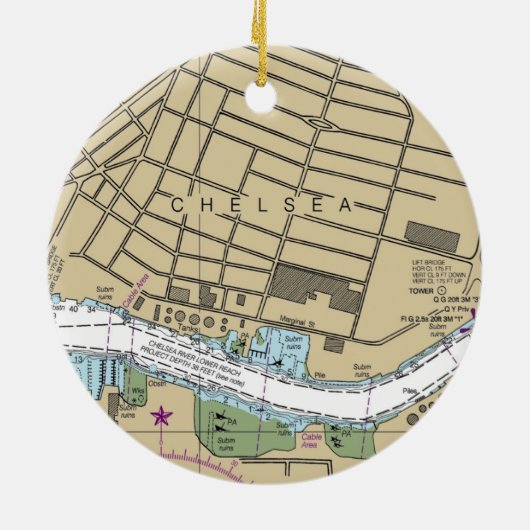 Chelsea Boston MA Nautical Chart Keramisch Ornament (Achterkant)