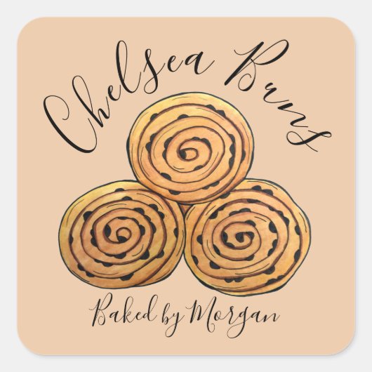 Chelsea Buns Currant Roll Bakery was een uitgelekt Vierkante Sticker (Voorkant)