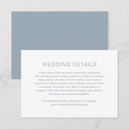 Chelsea Dusty Blue Modern Wedding Informatiekaartje (Voorkant / Achterkant)