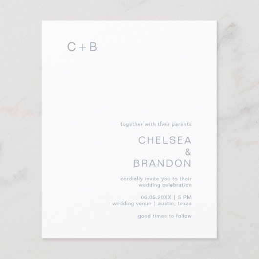 Chelsea Dusty Blue Modern Wedding Invitation (Voorkant)