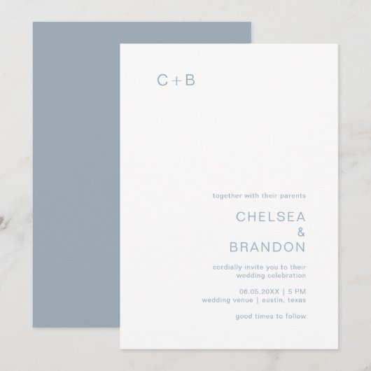 Chelsea Dusty Blue Modern Wedding Kaart (Voorkant / Achterkant)