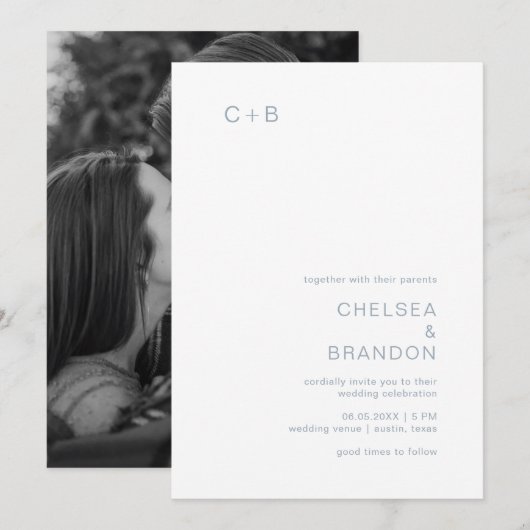 Chelsea Dusty Blue Modern Wedding Kaart (Voorkant / Achterkant)