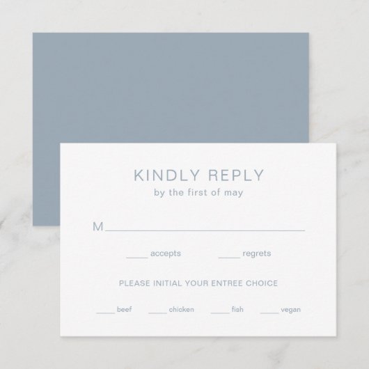 Chelsea Dusty Blue Modern Wedding RSVP Kaartje (Voorkant / Achterkant)