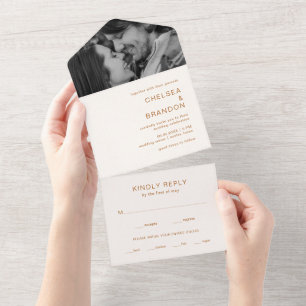 Chelsea Earthy Neutrals Modern Wedding All In One Uitnodiging
