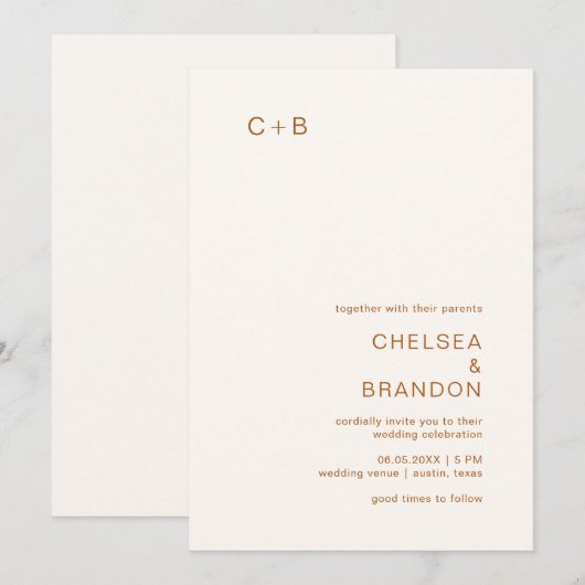 Chelsea Earthy Neutrals Modern Wedding Kaart (Voorkant / Achterkant)