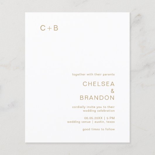 Chelsea Gold Moderne bruiloft uitnodiging (Voorkant)